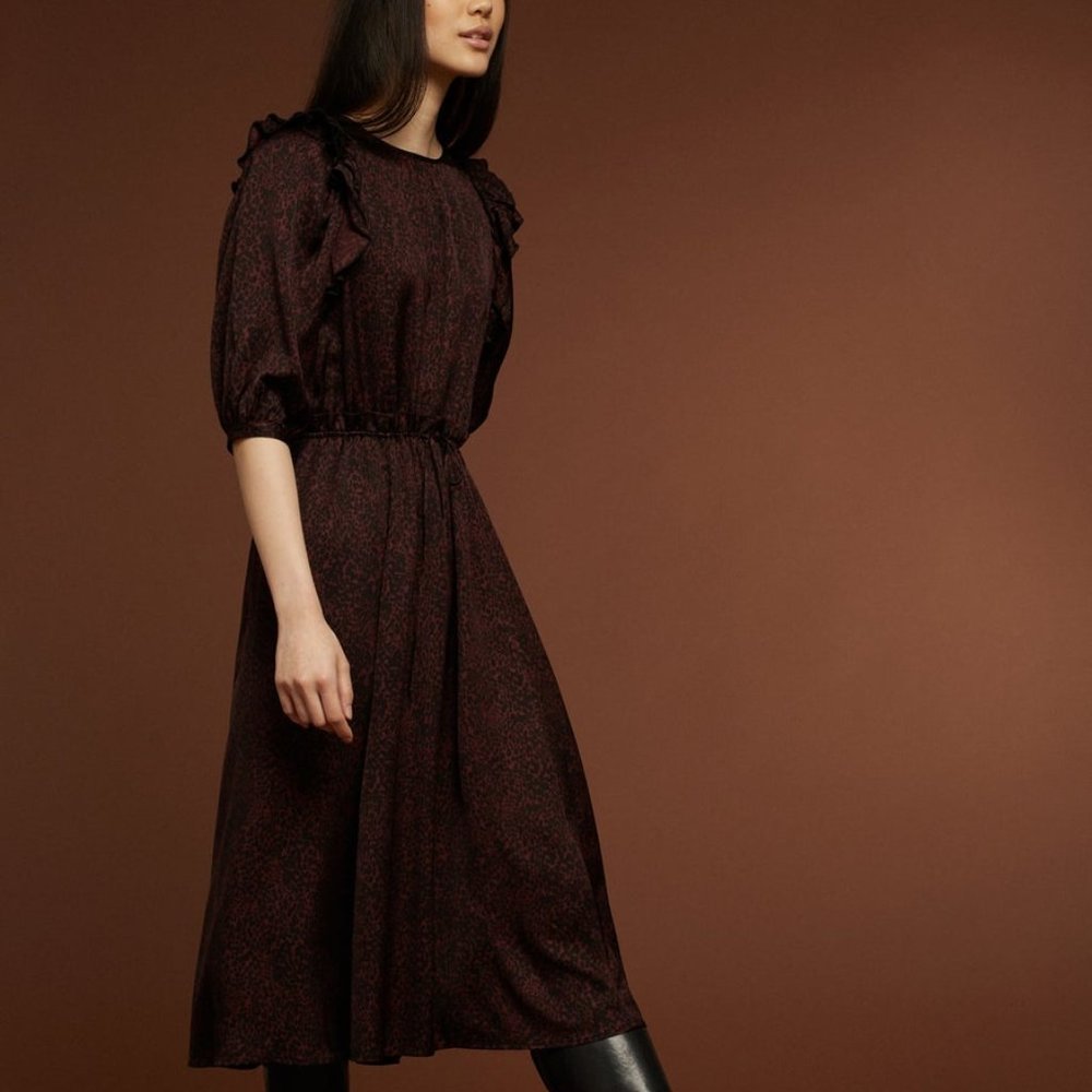 Brand new printed burgundy satin dress (Soeur)